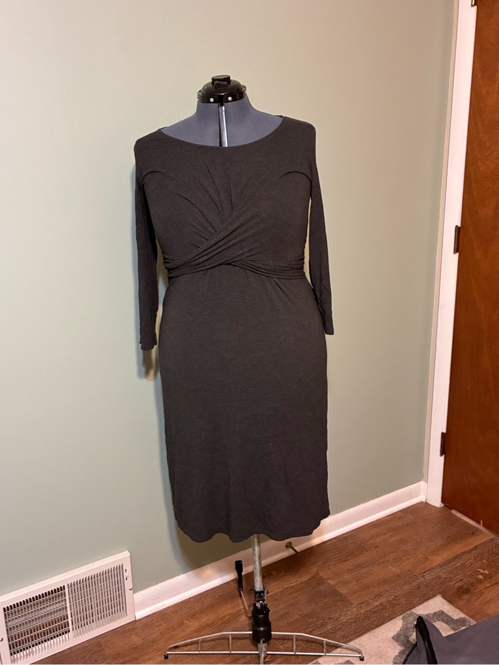Boden Dark Gray Long-Sleeve Twist-Waist Dress